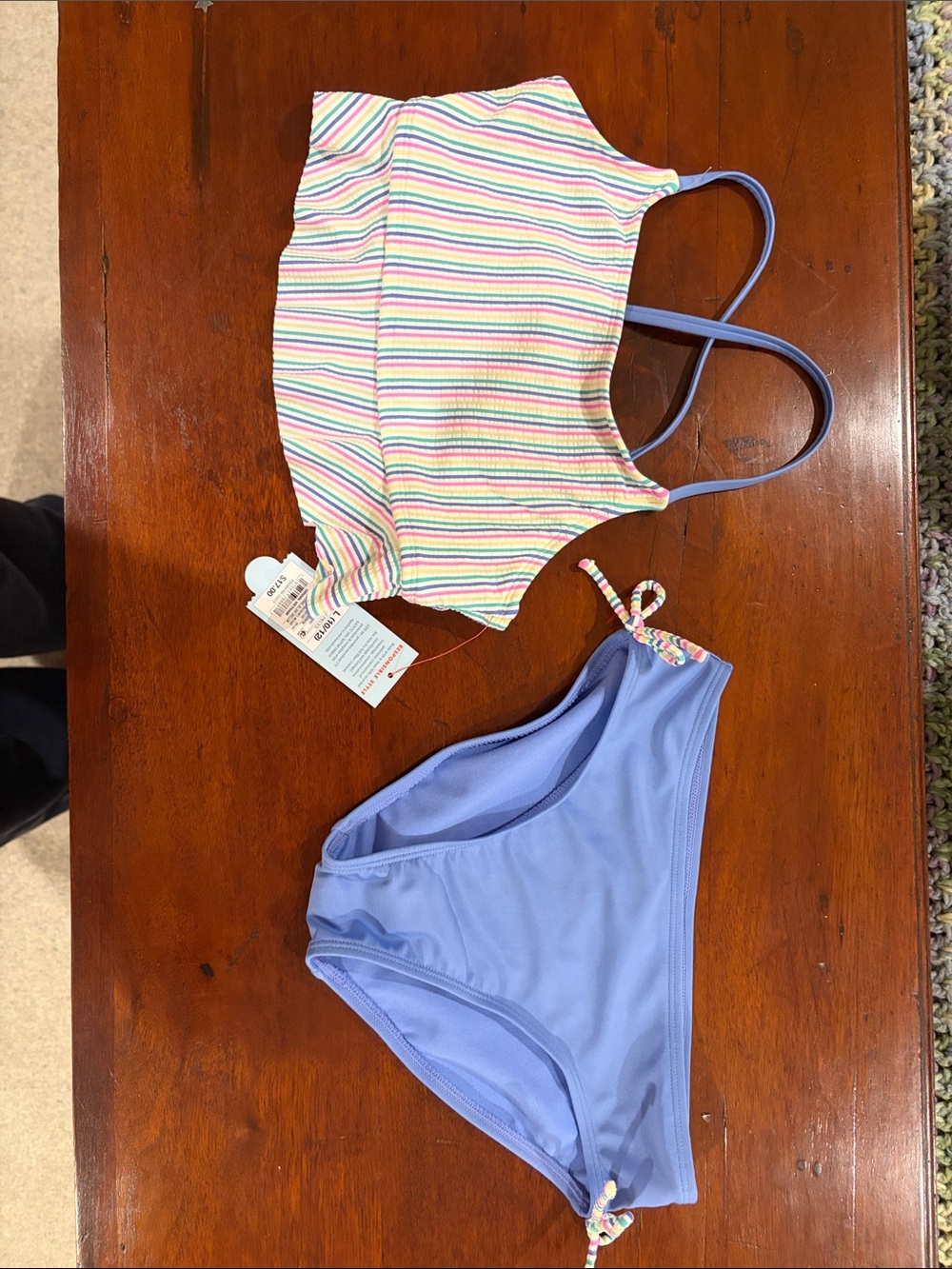 Target Girls' Rainbow Striped Tankini Top with Lavender Bikini Bottoms